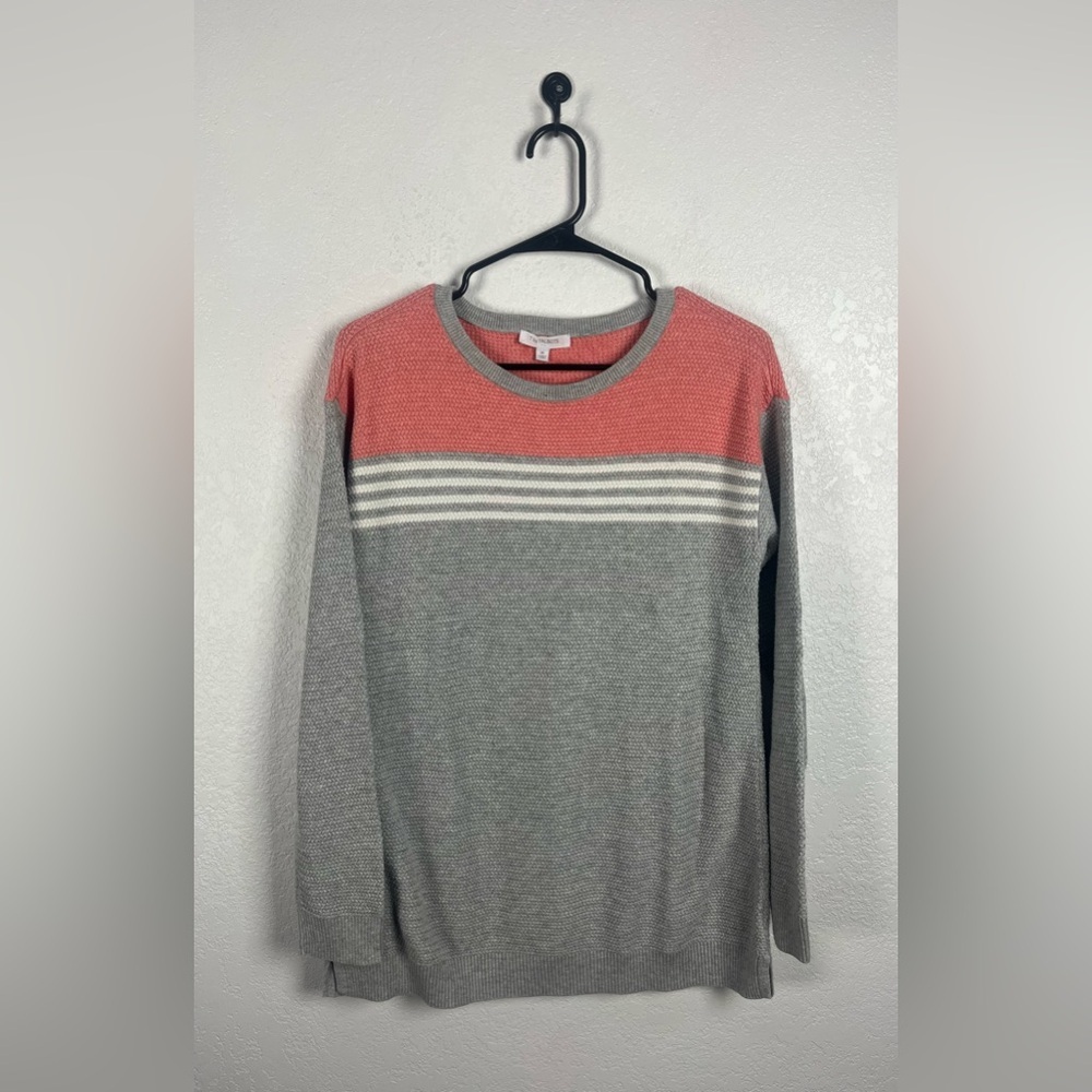 Talbots Women’s Coral Gray Crewneck Textured Sweater comfy long sleeve Sz M Chic